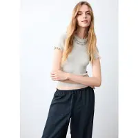 MANGO TEENS T-shirt grijs rib gebreid Meisjes Polyester Ronde hals Effen - maat 152(XXS)