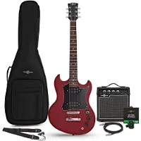 Gear4Music Brooklyn Electric Guitar Red 10W Guitar Amp & Accessory Pack