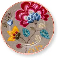 Pip studio - Gebaksbord Blooming Tales - Bruin met bloem - Gouden randje