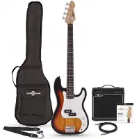 Gear4Music LA Bass Guitar Sunburst 15W Bass Amp Pack