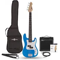 Gear4Music 3/4 LA Bass Guitar Blue 15W Bass Amp Pack