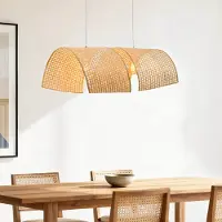 LumenXL 2-lichts bamboe hanglamp Brisa met dubbele gebogen handgevlochten kappen