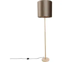 QAZQA Houten vloerlamp met taupekleurige velvet kap 40cm - Mels