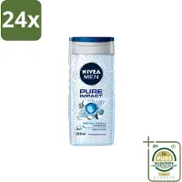 Nivea Men – Douchegel – Pure Impact – 250 ml - Voordeelverpakking - 24 stuks - Zweet verwijderen - Huid reinigen