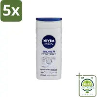 Nivea 5 x Men – Douchegel – Silver Protect – 250 ml - Grootverpakking - Douchegel Mannen - Zilverionen - Frisheid - Lichaam Verzorging - Gezicht Verzorging