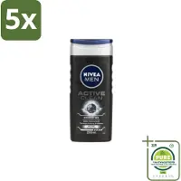 Nivea 5 x Men Douchegel Active Clean 250 ml - Grootverpakking - Douchegel Mannen - Reiniging Huid - Actieve Houtskool - Vuil Verwijderen - Huid Verzorging