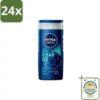 Nivea Men – Douchegel – Ultra Charge – 250 ml - Voordeelverpakking - 24 stuks - Citrusgeur - Houtachtige geur