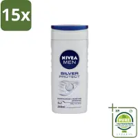 Nivea 15 x Men – Douchegel – Silver Protect – 250 ml - Grootverpakking - Douchegel Mannen - Zilverionen - Frisheid - Lichaam Verzorging - Gezicht Verzorging