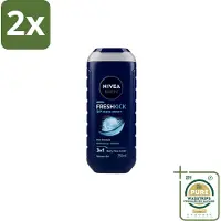 Nivea Men – Douchegel – Fresh Kick – 250 ml - Voordeelverpakking - 2 stuks - Munt douchegel - Verkoelend effect