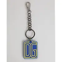 Dolce&Gabbana Blauwe Gele DG Rubber Logo Zilveren Mannen Sleutelhanger Sleutelsring