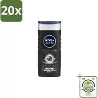 Nivea 20 x Men Douchegel Active Clean 250 ml - Grootverpakking - Douchegel Mannen - Actieve Houtskool - Reiniging Huid - Vuil Verwijderen - Talg Verwijderen