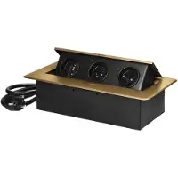 ORNO Stekkerdoos met 3 stopcontacten - Pop up stekkerblok met 1.5 meter kabel - Inbouw Verdeelstekker met RVS afwerking - Verdeeldoos 230 Volt - voor max. 3680 Watt - Penaarde - Messing