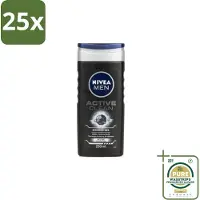 Nivea 25 x Men Douchegel Active Clean 250 ml - Grootverpakking - Douchegel Mannen - Actieve Houtskool - Reiniging Huid - Vuil Verwijderen - Talg Verwijderen
