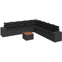 vidaXL 10-delige loungeset voor de tuin met kussens, zwart, polyrotan