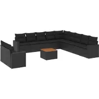 vidaXL 12-delige loungeset voor de tuin met kussens, zwart, polyrotan