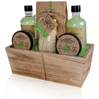 Accentra Schoonheidsgeschenkset, Geschenkset OLIJF in houten mand, incl. 260ml douchegel, 260ml bubbelbad, 300g badzout, 50ml (Haarverzorgingsset)