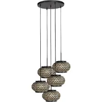 Steinhauer Ronde hanglamp Nox Light 4523ZW - Hoogte verstelbaar 50-330 cm - Bamboe en metaal - zwart
