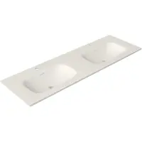 Saniclass Flow Meubelwastafel - 141x46x1.5cm - overloop - 2 wasbakken - 2 kraangaten - solid surface wit mat