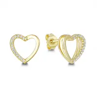 New Bling 9NB-1646 – Goudkleurige Oorbellen Dames – Hart Oorknopjes met Witte Zirkonia – 925 Zilver – Cadeau voor Vrouwen