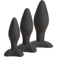 Power Escorts - Rocket Plug Anal Starter 3-Pack - S, M & L - Black - quality Silicone - No cheap tpe material - Colour box -BR215
