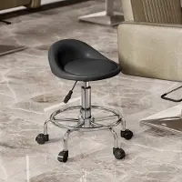 OKWISH Werkkruk 43x43 Cm - In Hoogte Verstelbaar 59 Tot 75 Cm Met Rugleuning En Voetsteun - 360 Graden Draaibaar Voor Salon En Studio - Kunstleer - Zwart
