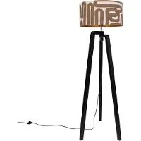 QAZQA Vloerlamp zwart tripod met bruin en beige gestreepte kap 50cm - Puros