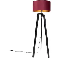 QAZQA Vloerlamp zwart tripod met kap rood met gouden binnenkant 50cm - Puros