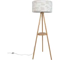 QAZQA Houten Tripod Vloerlamp met Wit en Beige Gestreepte Kap 50cm - Lou