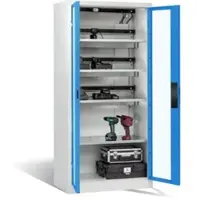 C+P Comfort acculaadkast met kijkvenster van acrylglas, H 1950 x B 930 x D 500 mm, lichtgrijs/lichtblauw