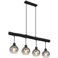 Globo Lighting Hanglamp houten balk hanglamp retro hout eetkamerlamp hanglamp 4 vlammen, zwart, rookglas, 4x E27, LxBxH 85x15x120 cm
