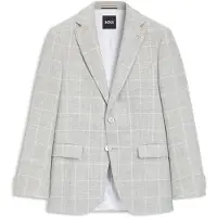 BOSS Slim-fit geruit colbert van linnen en scheerwol Maat 44