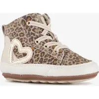 Groot leren babyschoenen met panterprint beige bruin maat 18