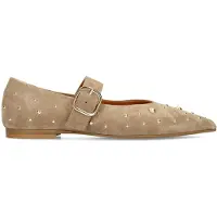 Manfield Beige suède loafers met studs | Maat 42