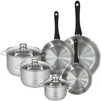 Fackelmann Set van 3 pannen 20, 24 en 28 cm van roestvrij staal en 3 roestvrijstalen kookpotten 16, 20 en 24 cm Geneva