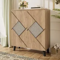 STILVORA Schoenenkast - Modern met Decoratief Rattanpatroon en Opbergvakken - Gesloten Deuren voor Hal en Entree - Spaanplaat - 80x31x91 cm - Houtkleur