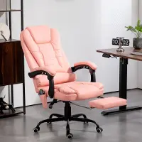 OKWISH Bureaustoel 67 X 67 X 111 Tot 121 Cm - 7 Punt Trilmassage Met Afstandsbediening - Kantelbaar 90 Tot 155 Graden Voor Thuiswerk - Bonded Leer - Roze