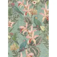 IXXI Tropical Jungle Birds, Bloomery Decor - 100 x 140 cm - Grote wanddecoratie en posters - Naturalisme, Grafisch Ontwerp, Kleurrijk, Vintage