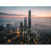 IXXI Aerial View of the Lujiazui Skyline China, Tristan Zhou - 80 x 60 cm - Grote wanddecoratie en posters - Fotografie, Mancave, Woonkamer, Gebouwen