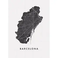IXXI Barcelona City Map, Kunst in Kaart - 100 x 140 cm - Gratis ophangtool - Grote wanddecoratie en posters - Grafisch Ontwerp, Minimalisme, Line art