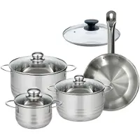 Fackelmann Set 1 pan 24 cm roestvrij staal en 1 glazen deksel, 3 roestvrijstalen kookpotten 16, 20 en 24 cm Eterna