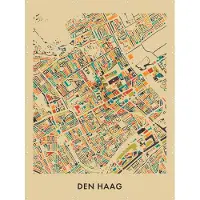 IXXI Den Haag Mosaic Map, Kunst in Kaart - 60 x 80 cm - Gratis ophangtool - Grote wanddecoratie en posters - Digitale Kunst, Illustraties, Kleurrijk