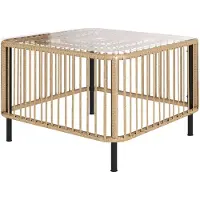 MODFU Buitentafel 65x65x43 cm van PE-rattan en staal, weerbestendig met glazen blad