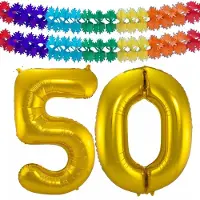 Folat Verjaardag Leeftijd folieballon - 50 jaar - goud - 86 cm - cijferballon groot - incl 2x feestslingers