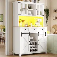 STILVORA Hoge Kast – Keukenkast Met LED En App-Bediening – Schuifdeur Boerderijstijl Met Glas En Aluminiumgrepen – MDF – 105x38.4x180 cm – Wit