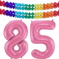 Folat Verjaardag Leeftijd folieballon - 85 jaar - roze - 86 cm - cijferballon groot - incl 2x feestslingers