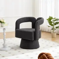 STILVORA Accentstoel - 360° Draaibare Relax Fauteuil - Comfortabel met Brede Bekleding - Voor Woonkamer, Slaapkamer en Kantoor - Donkergrijs Boucle