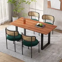 STILVORA Eetkamerstoel - Luxe Velvet Design - Set van 4 - Ronde Zitting met Rieten Rugleuning - Geschikt voor Woonkamer en Eetkamer - Groen