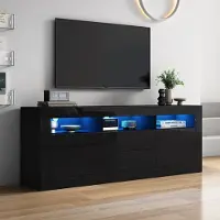 OKWISH TV meubel - Hangend TV Meubel met LED en hoogglans front - Voor televisie en moderne inrichting - 160x35x60 cm - Hout - Zwart