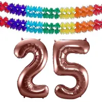 Folat Verjaardag Leeftijd folieballon - 25 jaar - rosé goud - 86 cm - cijferballon groot - incl 2x feestslingers