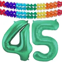Folat Verjaardag Leeftijd folieballon - 45 jaar - groen - 86 cm - cijferballon groot - incl 2x feestslingers